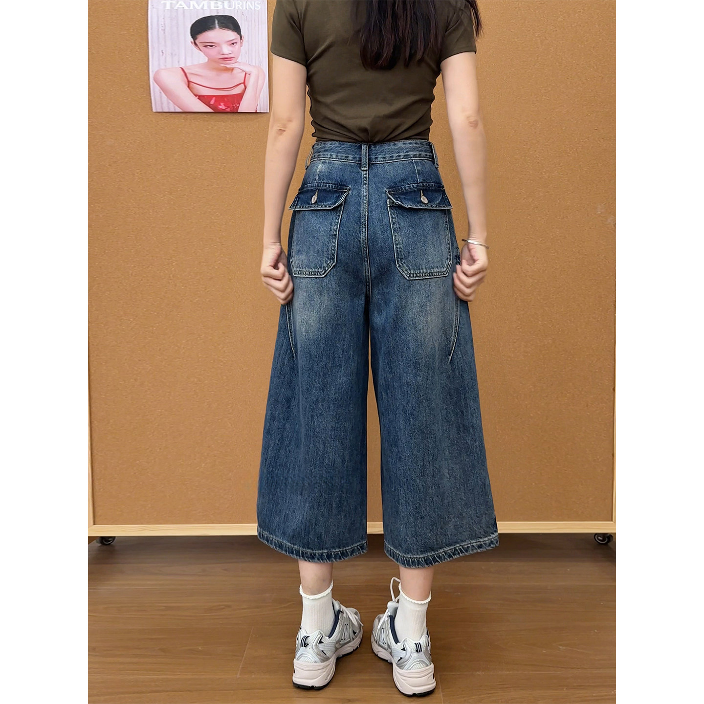 复古破洞阔腿牛仔裤女2026夏季薄款大码胖mm宽松显瘦八分直筒裤子