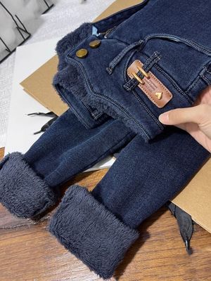 加绒加厚小脚牛仔裤女