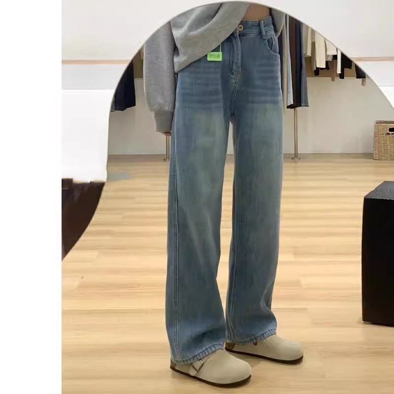 加绒浅色窄版阔腿牛仔裤女秋冬2025新款高腰显瘦宽松小个子直筒裤,女装/女士精品,牛仔裤,淘宝优惠券,粉丝福利购,淘宝优惠卷