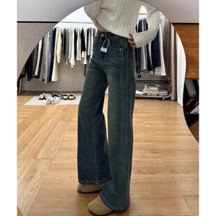 加绒牛仔裤女款2025新款小个子大码胖mm裤子秋冬季加厚窄版阔腿裤