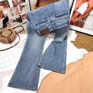 腿精!蓝色高腰微喇牛仔裤女春季2026新款修身显瘦弹力复古喇叭裤