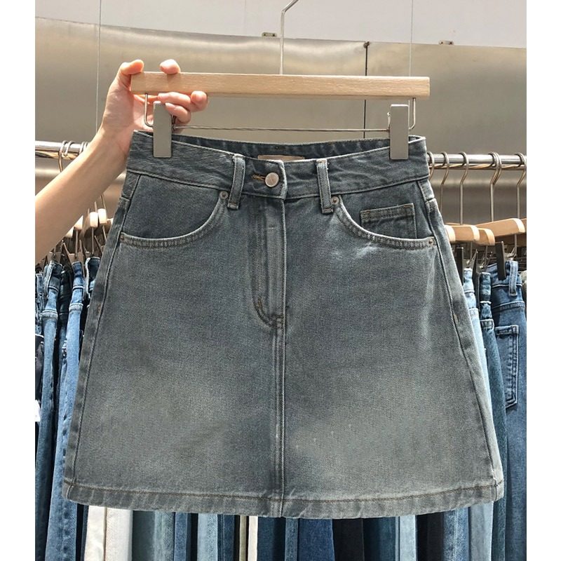 复古牛仔短裙女卡布2025年夏季新款半身裙欧货薄款高腰百搭A字裙