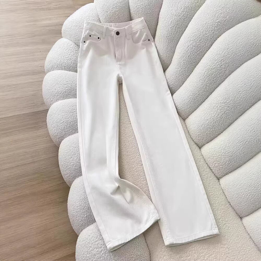 白色窄版阔腿牛仔裤女2026春季新款高腰宽松显瘦小个子百搭直筒裤
