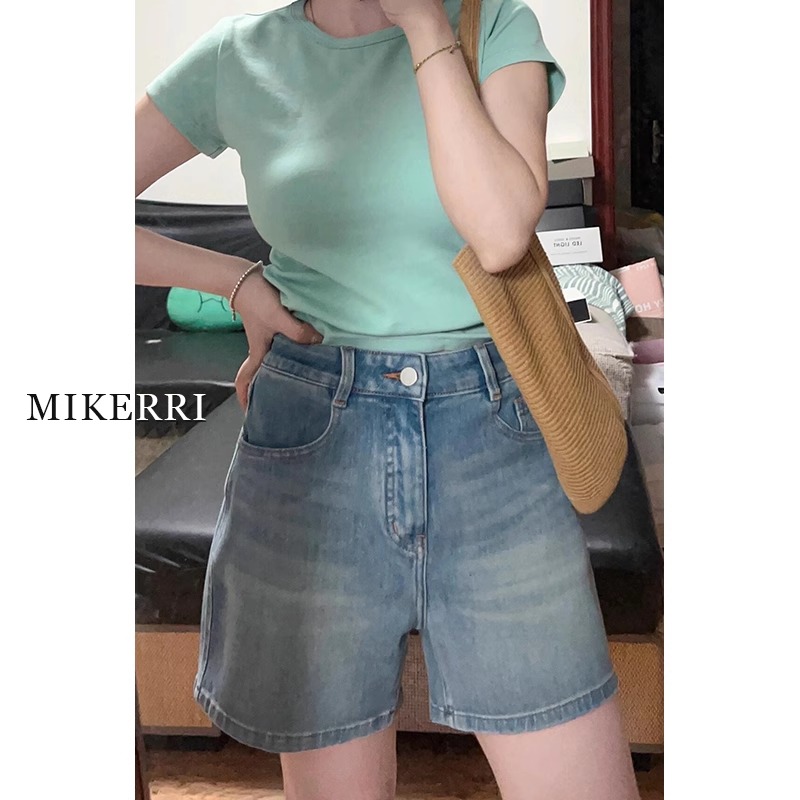 复古蓝牛仔短裤女夏季新款大码胖mm宽松显瘦梨形身材a字阔腿热裤