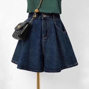 大码新款牛仔阔腿短裤外穿女夏季薄款胖mm高腰小个子显瘦五分裙裤