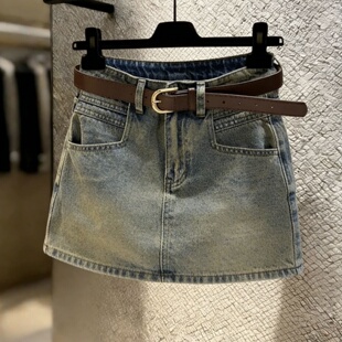做旧牛仔短裙子女夏季2026新款小个子高腰直筒裙半身裙包臀a字裙