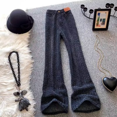 黑色直筒牛仔裤女垂感阔腿裤