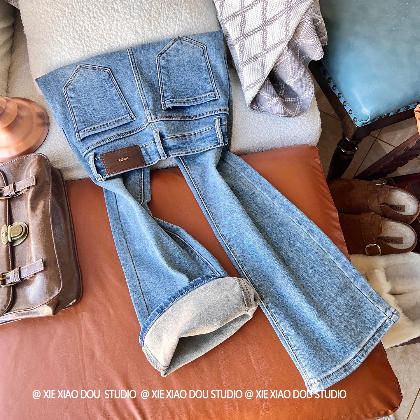 长腿超模！2025秋冬季加绒牛仔裤女高腰新款显瘦小个子喇叭裤长裤