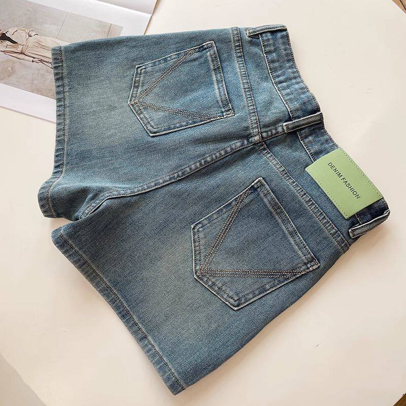 高端重工水洗牛仔短裤女夏季韩版高腰宽松显瘦百搭阔腿A字裤热裤