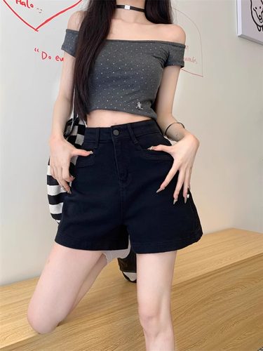 大码女装夏季新款胖mm美式复古弹力牛仔短裤直筒阔腿显瘦辣妹裤子