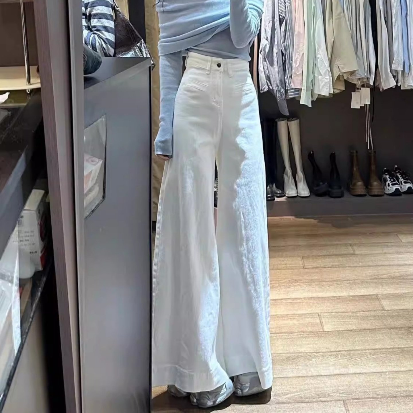 十三行纯白色高腰大阔腿牛仔裤女2026春夏新款百搭宽松显瘦拖地裤