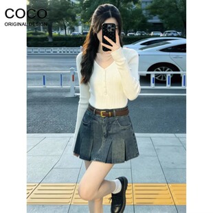 复古美式高腰牛仔短裙女春季2026新款小个子显瘦百褶a字半身裙