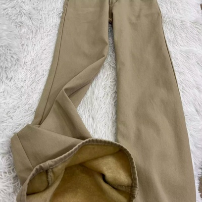 卡其色加绒保暖低腰微喇叭牛仔裤女秋冬新款宽松显瘦百搭喇叭裤子