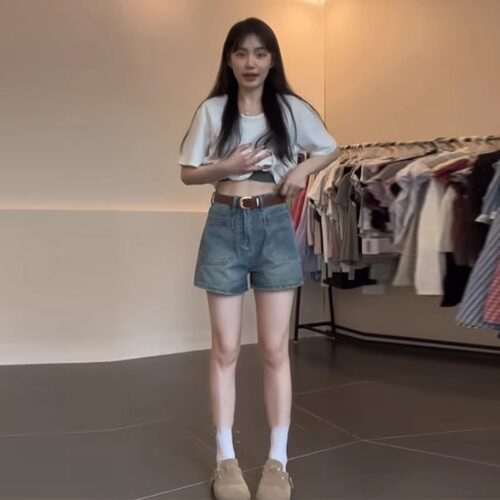 大码高腰牛仔短裤女夏季胖mm显瘦复古辣妹A字热裤简约小个子裤子