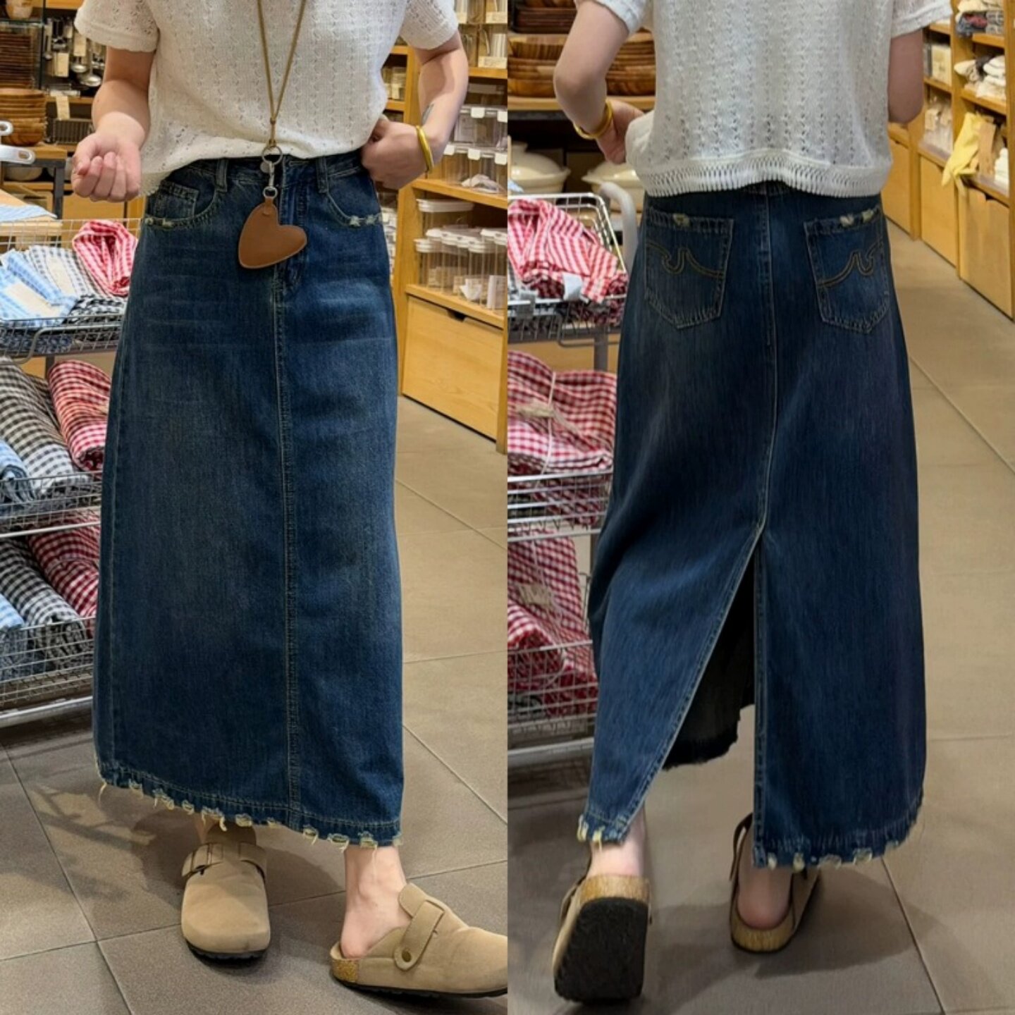 做旧磨破牛仔半身裙女夏季薄款大码胖mm宽松显瘦裙子开叉A字长裙