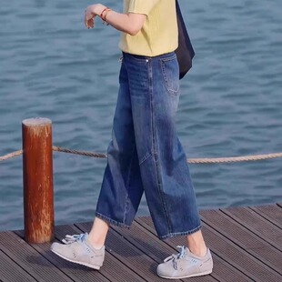八分牛仔裤女夏季新款宽松阔腿裤梨形身材大码显瘦百搭薄款直筒裤