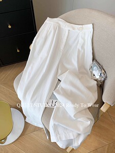 南油高端女装！白色亚麻直筒休闲裤女夏薄款2025设计感高腰阔腿裤