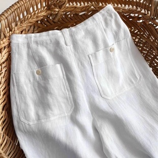 广州十三行~老钱风抗皱白色亚麻裤女2025新款舒适透气松弛感裤子