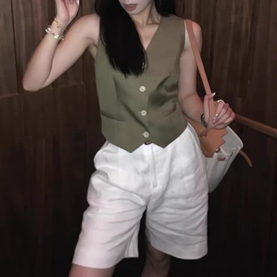 白色亚麻短裤女夏季薄款2025新款高腰宽松休闲棉麻阔腿五分裤子夏