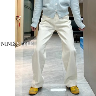 白色窄版阔腿牛仔裤女春季2026新款高腰高级垂感宽松小个子直筒裤
