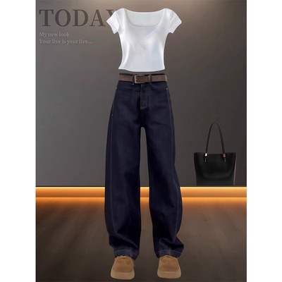 复古弯刀牛仔裤子2025新款今年流行爆款大码宽松bf慵懒风阔腿裤