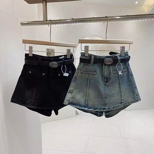 牛仔半身裙裤女2026年夏季新款韩版ins设计感高腰防走光阔腿短裤