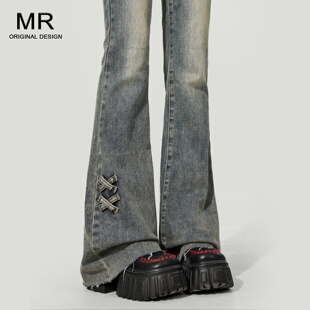 复古高腰微喇叭牛仔裤女2025秋季薄款新款修身小个子爆款马蹄裤子