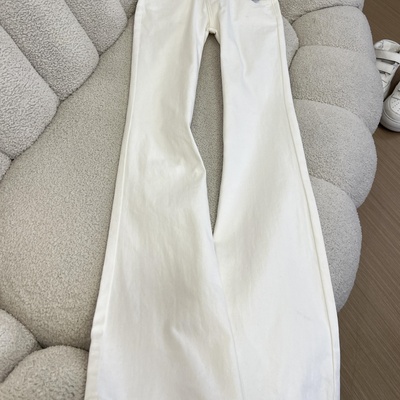 美式辣妹白色低腰微喇叭牛仔裤女秋季新款宽松弹力显瘦垂感阔腿裤