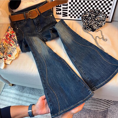 大码高腰弹力加绒喇叭裤女2025冬季新款胖mm显瘦设计感微喇牛仔裤