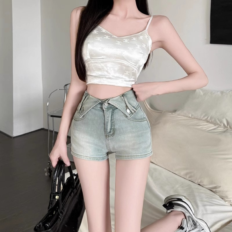 美式高街复古牛仔短裤女2025夏季新款高腰显瘦辣妹风时尚包臀热裤