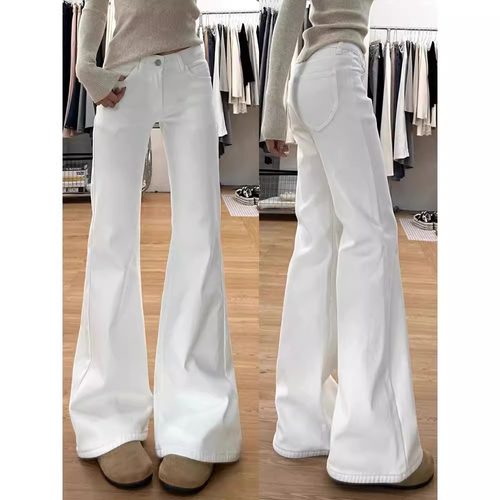 美式白色微喇牛仔裤女2025新款辣妹阔腿高腰显瘦百搭拖地马蹄裤子