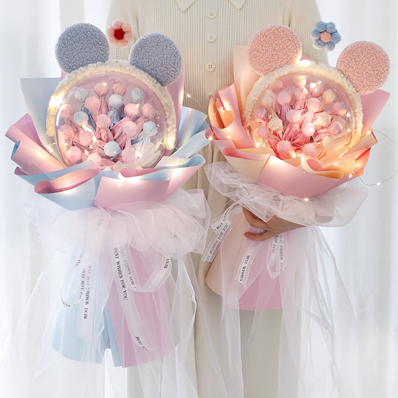 diy少女心糖果花束棒棒糖手捧花米奇发箍可爱生日礼物包糖纸闺蜜