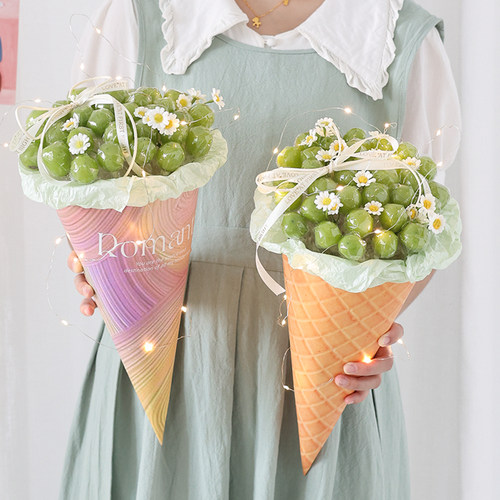 diy甜筒葡萄花束花艺包装纸