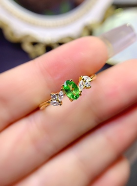 【地质大学】沙弗莱戒指，主石4X6mm，925纯银精工镶嵌520礼物