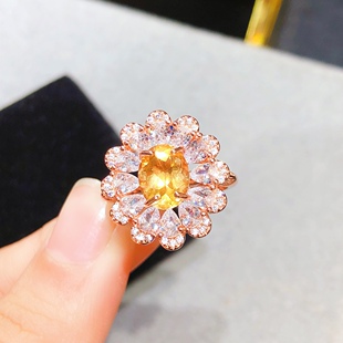 巴西黄水晶套装戒指,吊坠,925银镶嵌 裸石7*9mm土属性