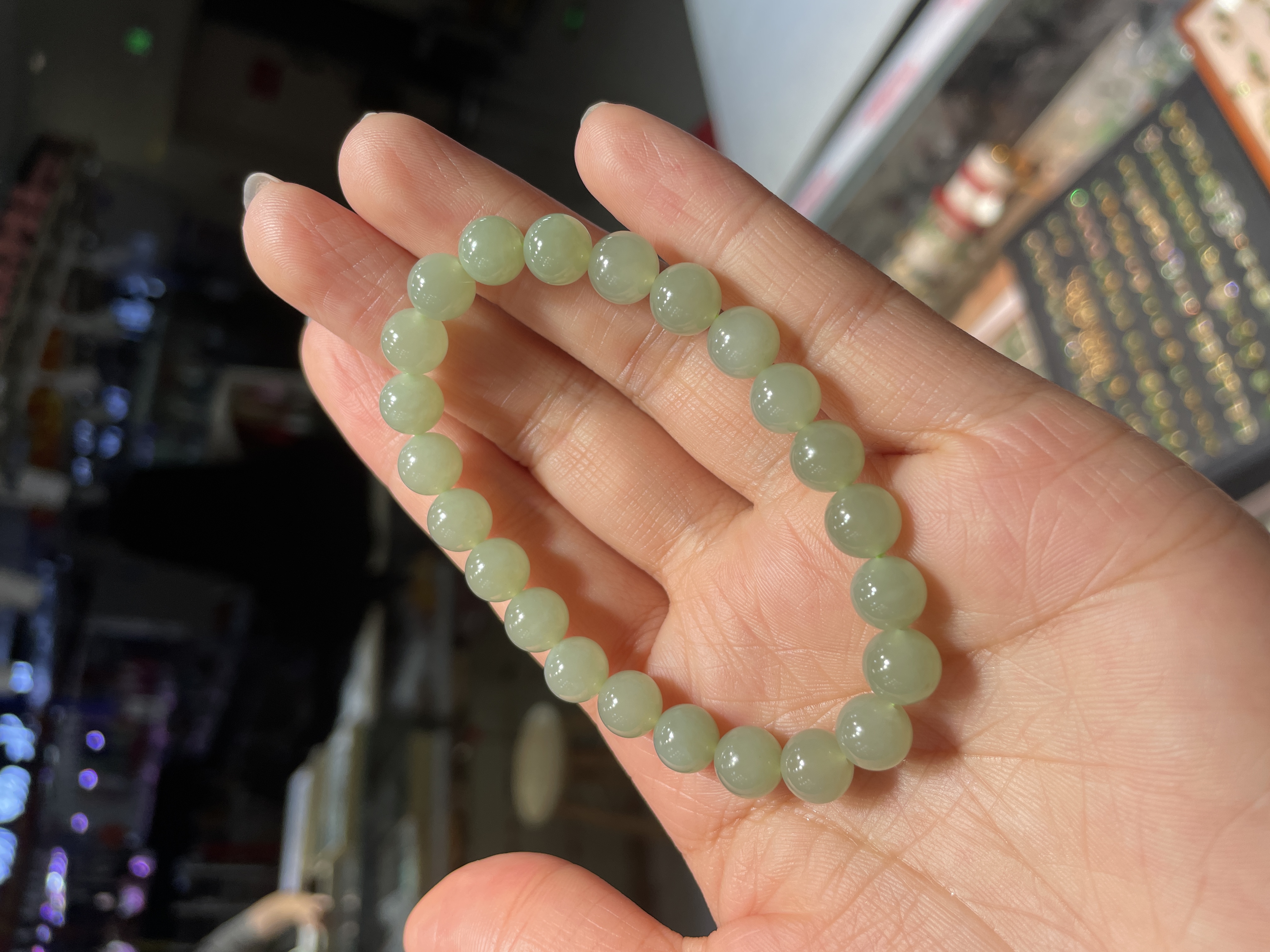 晴水料8mm和田玉手串圆珠单圈手链珠圆玉润