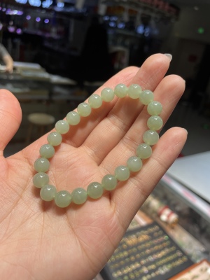晴水料8mm和田玉手串圆珠单圈手链珠圆玉润