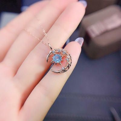 天然极美全净海蓝宝吊坠，宝石规格5x5mm情人节礼物补水水属性宝