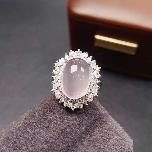 天然粉水晶戒指，高品质，颜色超好尺寸10*14mm