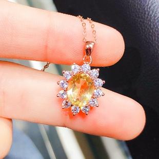 巴西黄水晶吊坠,全净体品质,925银精工镶嵌,主石7*9mm土属性