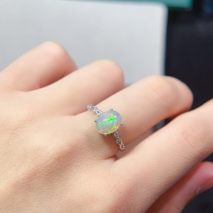 【中国地质大学】超美欧泊戒指 晶体好，火彩满满，衬肤白925银精