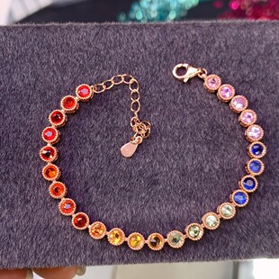 【中国地质大学】彩蓝宝手链，颜色艳丽帕帕拉恰，5A级宝石，尺寸