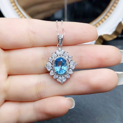 【地质大学】天然托帕石吊坠，晶体全净火彩爆闪，S925银精工镶嵌