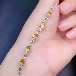 天然招财黄水晶手链 裸石4*6mm 爆闪！s925纯银土属性