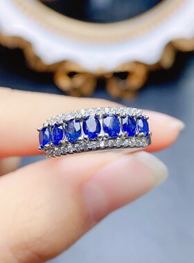 【中国地质大学】天然蓝宝石戒指，S925银精工镶嵌3*4mm520礼物