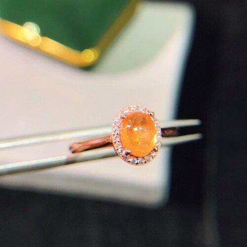 天然素面芬达戒指，火彩爆闪颜色浓，5*6mms925纯银精工镶嵌母亲