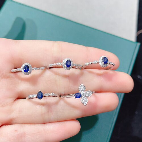 天然斯里兰卡蓝宝石戒指，S925银精工镶嵌、主石尺寸3*4mm母亲节