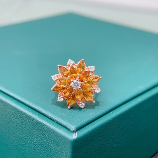 【地质大学】天然招财黄水晶戒指，3*6mm 爆闪！s925纯银镀真金镶