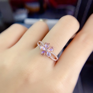 天然月光石戒指,925银精工镶嵌,主石3*4mm超多粒520礼物