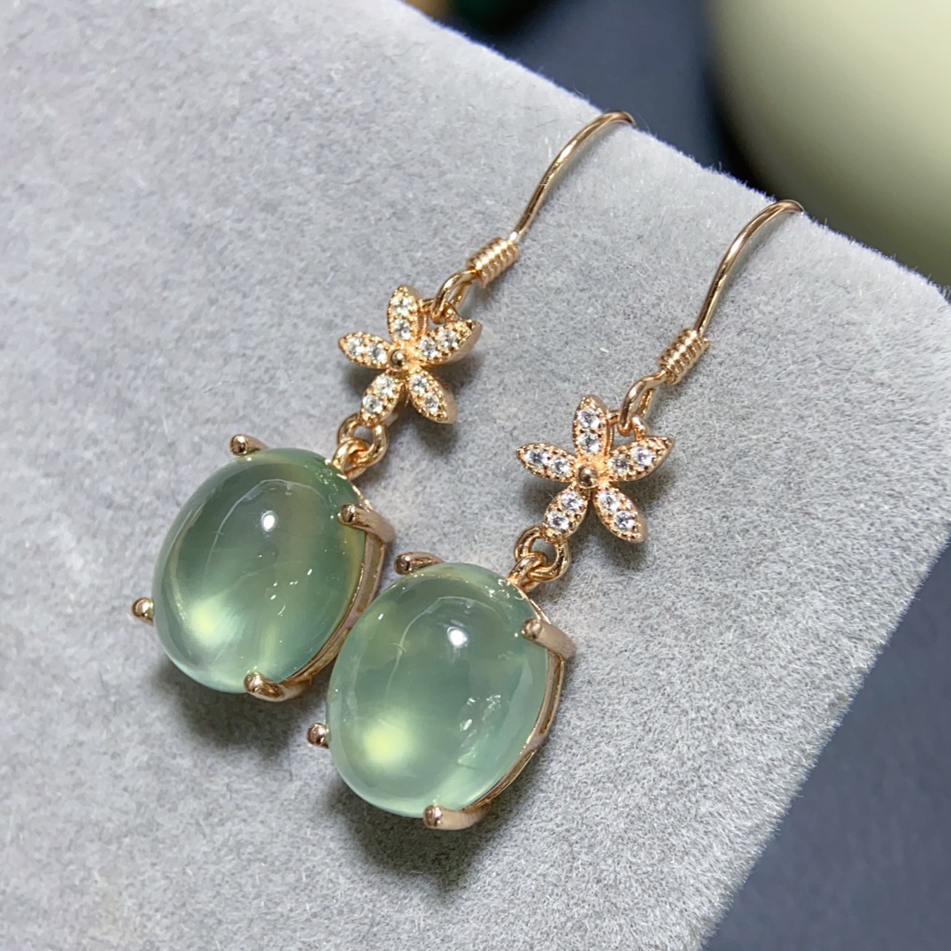 金葡萄石耳坠，925银精工镶嵌，主石10*12mm